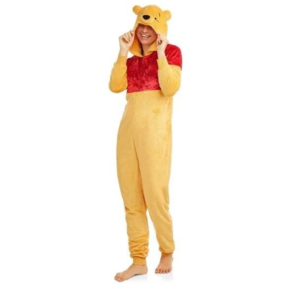 Disney Women's Adult Winnie the Pooh Hooded Union Suit Onesie Pajamas Halloween - Picture 1 of 7
